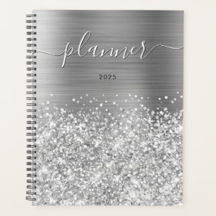 Glänzendes Silber Glam 2025 Planer