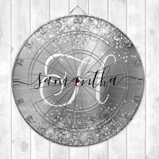 Glänzendes Silber Glam Monogramm Dartscheibe (Von Creator hochgeladen)