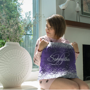 Glänzendes Silber Glitter Dunkelviolett Folien Mon Kissen