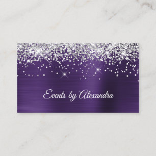 Glänzendes Silber Glitter Dunkelviolett Satin Foli Visitenkarte