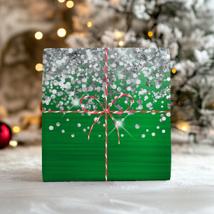 Glänzendes Silber Glitter Grün Faux Folie Geschenkpapier Set