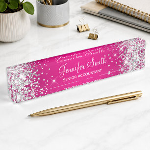 Glänzendes Silber Glitter Heißrosa Farbverlauf Namensplakette