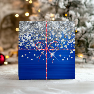 Glänzendes Silber Glitter Königlich Blau Faux Foli Geschenkpapier Set