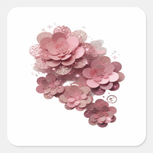Glänzendes Silber PINK GLITTER BLUMEN Label Design Quadratischer Aufkleber