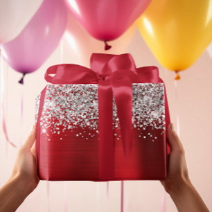 Glänzendes Silber Rot Glamour Geschenkpapier