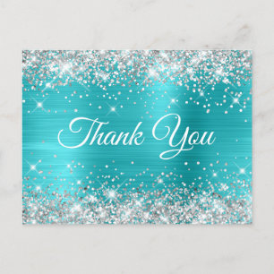 Glänzendes Silber Türkis Blau Sweet 16 Danke Postkarte