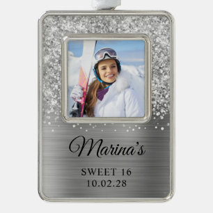 Glänzendes Silberfolien Sweet 16 Foto Rahmen-Ornament Silber