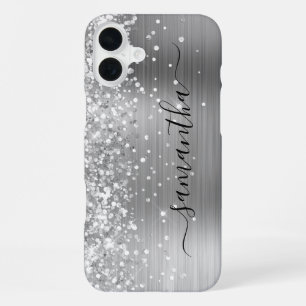 Glänzendes silbernes Metallic-Girly-Signatur iPhone 16 Plus Hülle