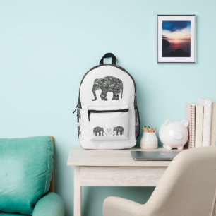 Glänzendes silbernes Mosaik-Elefanten-Monogramm au Bedruckter Rucksack