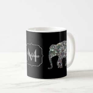 Glänzendes silbernes Mosaik-Glitter-Elefanten-Mono Kaffeetasse