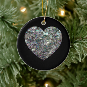 Glänzendes silbernes Mosaik Glitter Herz Keramikornament