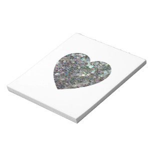 Glänzendes silbernes Mosaik Glitter Herz Notizblock