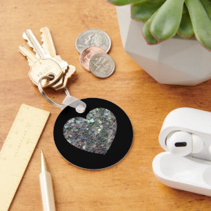 Glänzendes silbernes Mosaik Glitter Herz Schlüsselanhänger
