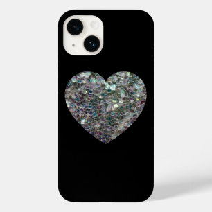 Glänzendes silbernes Mosaik-Herz auf Schwarz Case-Mate iPhone Hülle