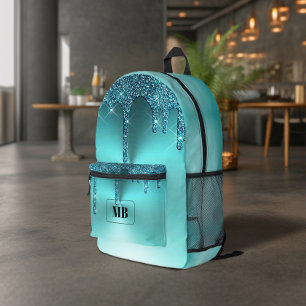 Glänzendes Türkis Metallic Monogramm Bedruckter Rucksack