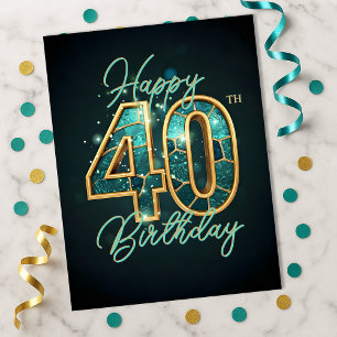 Glänzendes Türkis und Gold - Besetzte 40. Geburtst Postkarte