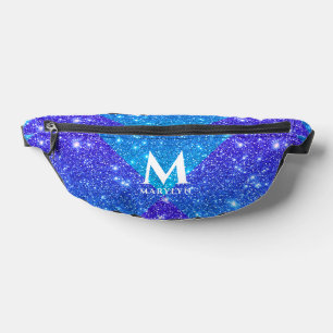 Glänzendes Türkisblaues Glitter mit weißem Monogra Bauchtasche