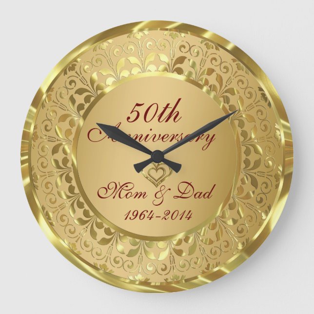 GlanzGold 50. Hochzeitstag Große Wanduhr (Vorderseite)