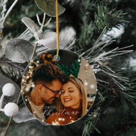 Glanzlicht Unser erstes Weihnachts-Round-Foto Keramik Ornament