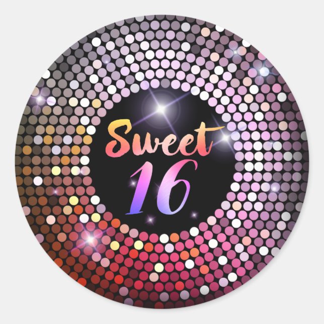 Glanzlichter Moderner Chic Sweet 16 Runder Aufkleber (Vorderseite)
