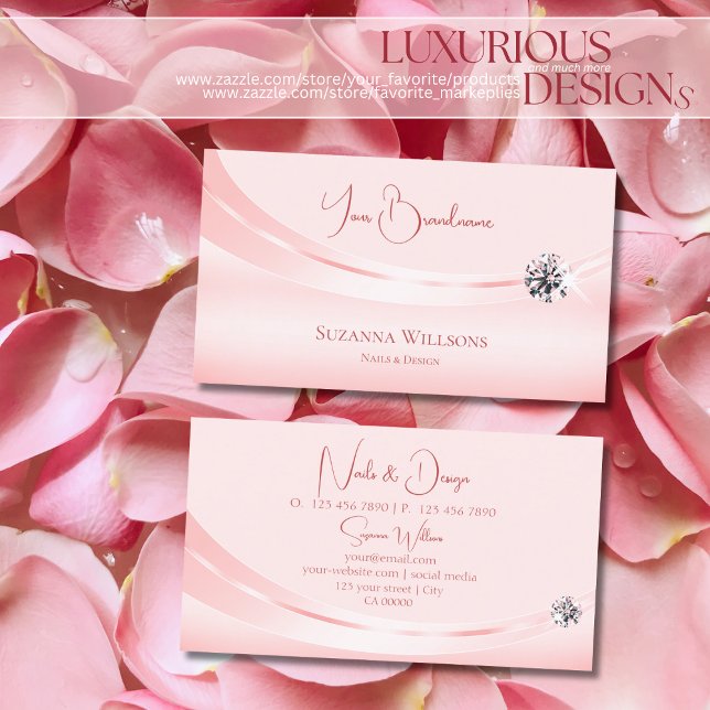 Glanzpastellrosa mit glänzender Diamant Stilvoll Visitenkarte (Von Creator hochgeladen)