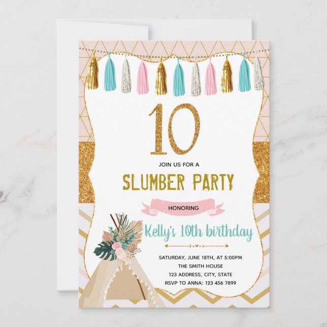 Glaping Girl Slumber 10. Party Einladung (Vorderseite)