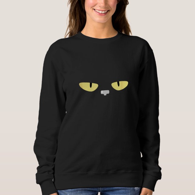 Glaring Black Cat Big Face Yellow Eyes on Black Sweatshirt (Vorderseite)