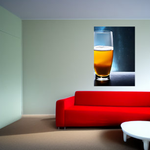 Glas Bier auf einem Tisch im Raum   AI Art Poster