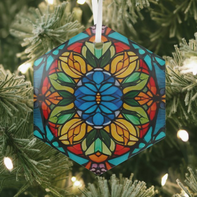 Glas Bloom Hexagon Glas Ornament (Insitu)