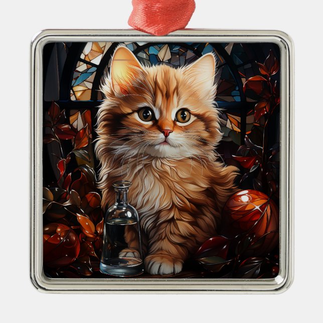 GLAS CHRISTMAS ORANGE TABBY KITTEN ORNAMENT AUS METALL (Vorne)