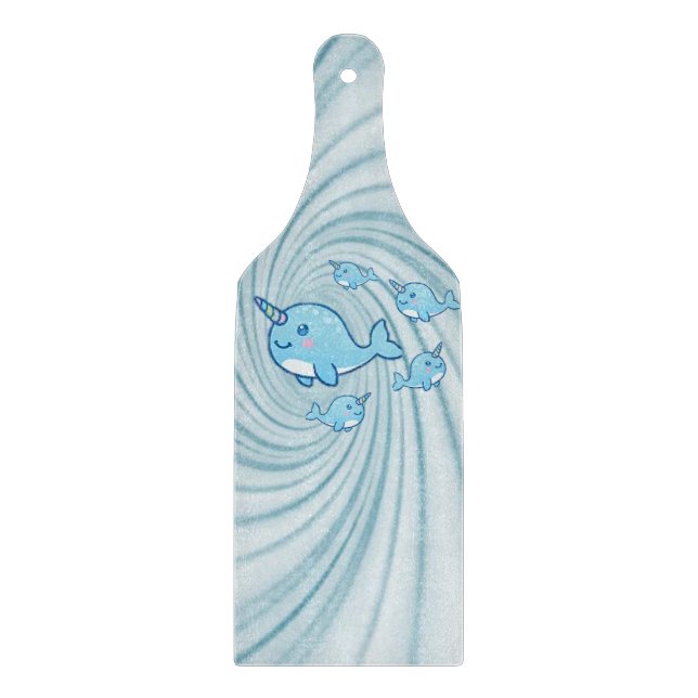 Glas Cutting Board Narwhal Blue Schneidebrett (Vorderseite)