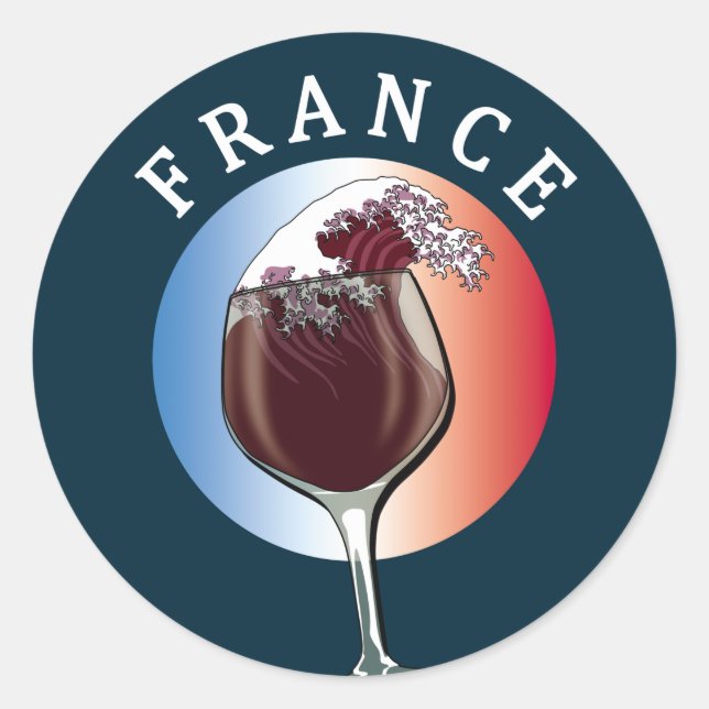 Glas französischen Weins - Frankreich Runder Aufkleber (Vorderseite)