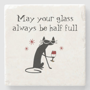 Glas Halb Wein Toast mit Katze Steinuntersetzer