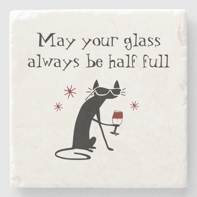 Glas Halb Wein Toast mit Katze Steinuntersetzer (Vorderseite)
