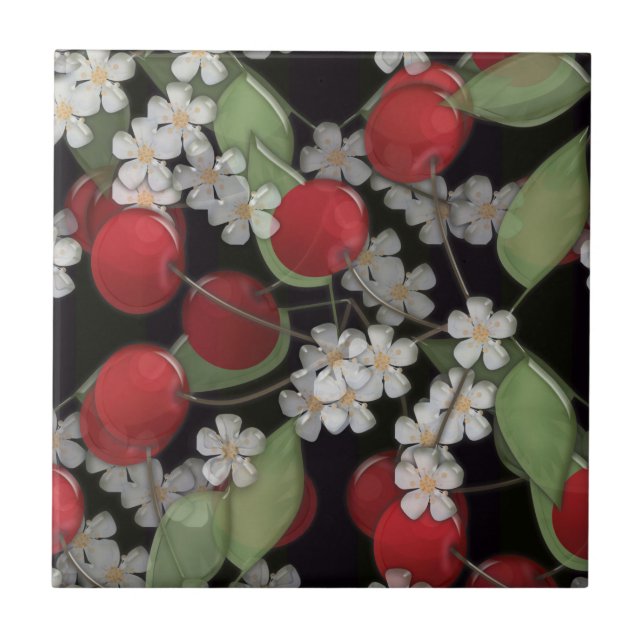 Glas, Kirsche, rot, 3D Fliese (Vorderseite)
