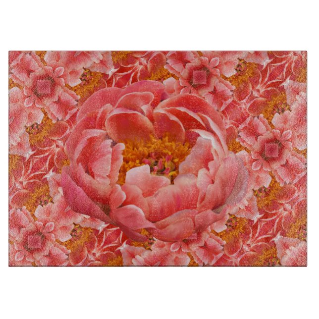 Glas Kitchen Cutting Board Korallenpeony Schneidebrett (Vorderseite)