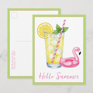 Glas Limonade mit Flamingo Postkarte
