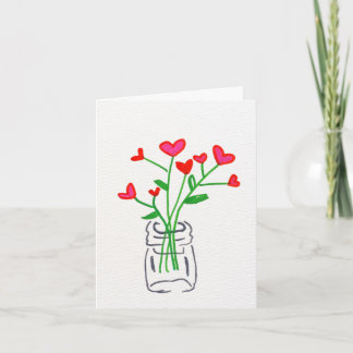 Glas mit Blumenherzen Valentinstagskarte Dankeskarte