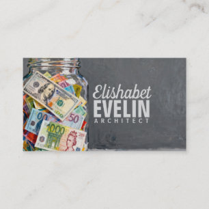 Glas mit globalen Banknoten h728 Visitenkarte