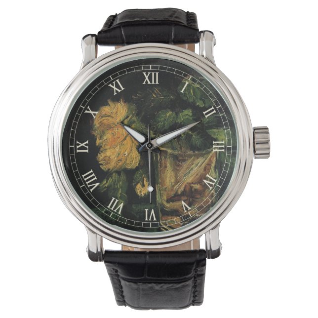 Glas mit Rose von Vincent van Gogh Armbanduhr (Vorderseite)