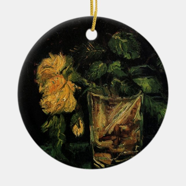 Glas mit Rose von Vincent van Gogh Keramik Ornament (Vorne)