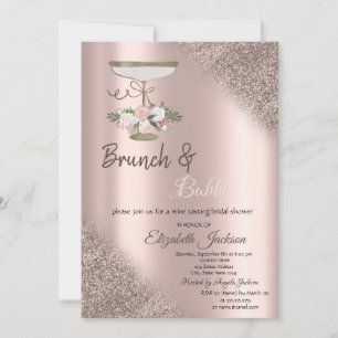 Glas, Rose Gold Glitzer Bokeh Brunch & Bubbly Einladung