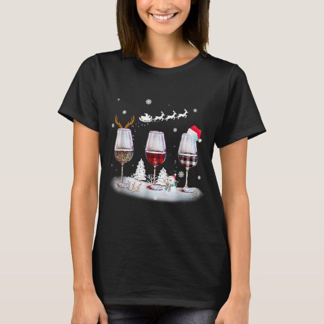Glas Roter Wein Weihnachtsleopard Glas Rot T-Shirt (Vorderseite)