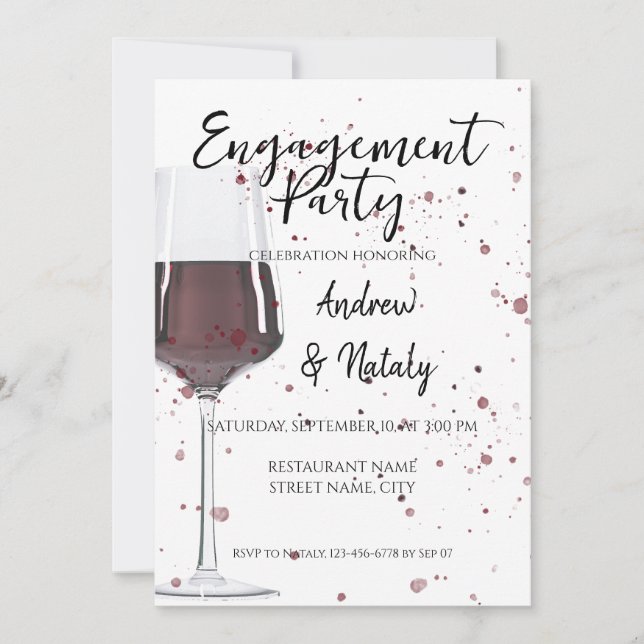 Glas Rotwein Aquarell auf weiß Einladung (Vorderseite)