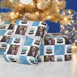 Glas-Schneeball Winterdorf Blaue Weihnachts-Foto Geschenkpapier