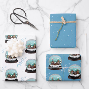 Glas-Schneeball Winterdorf Blaues Weihnachten  Geschenkpapier Set