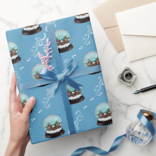 Glas-Schneeball Winterdorf Haus Blau Weihnachten Geschenkpapier
