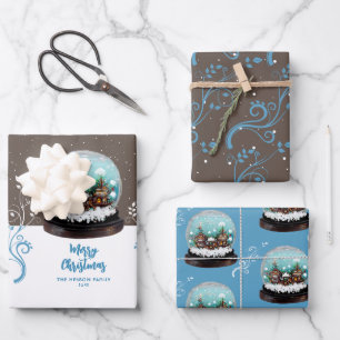 Glas-Schneeball-Winterdorf-Laubwerk Weihnachten  Geschenkpapier Set