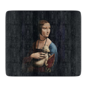 GLAS SCHNEIDBRETT : DA VINCI : FRAU MIT HERMELIN SCHNEIDEBRETT
