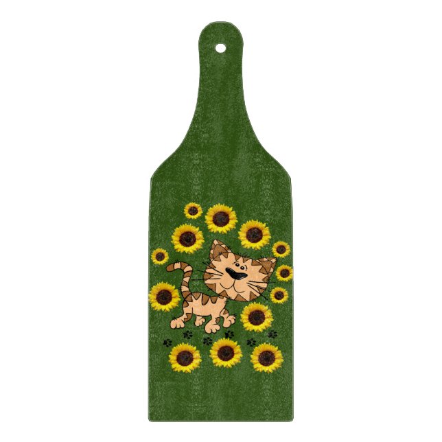 Glas Schneidbrett Katze Floral Miauen Schneidebrett (Vorderseite)